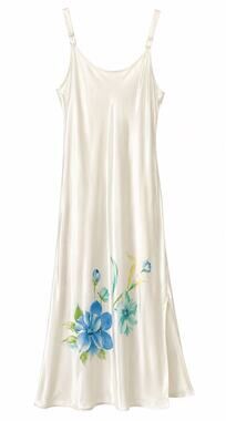 Vintage Morgan Taylor Intimates Satin Floral Nightgown L Long Ivory Blue